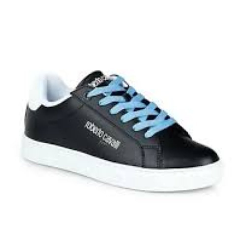 Robert Cavalli Sport Black White & Blue Leather Sneakers Women's EU 37 US 6.5